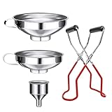 Swetup Trichter Edelstahl, 4 Stück Einmachtrichter Trichter Set, Marmeladentrichter Einfülltrichter mit Griff und Glasheber Einkochen zum Umfüllen von Gewürzen, Flüssigkeiten, Pulver, Bohnen Konfitüre