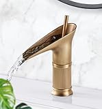 Solepearl Wasserfall Wasserhahn Bad Antikes Messing, Kurz Wasserhahn Waschbecken für Badezimmer, Einhandmischer Mischbatterie Waschtischarmaturen für Bad Waschbecken - Retro Bronze - G3/8''