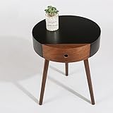 YSOCKS 57,5 x 45 cm Nordic Furniture Italian Nick Runder Nachttisch Wohnzimmer Sofa Beistelltisch Couchtisch mit Schublade einfach schwarz Spleißkante