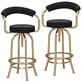 Barhocker, mechanisch verstellbar, Drehstuhl, Moderne Esszimmerinsel, hohe Hocker, Samt-Rückenlehne und runde Fußstütze, 2 Stück (Farbe: Rosa) (Schwarz)