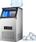 CAUSSO Gewerbliche Eismaschine, 60 Kg/24 H Klare Quadratische Eiswürfel, 11,5 Kg Eiskapazität, Mit Reinigungsfunktion, Eiswürfelmaschine Mit Blauer LED-Beleuchtung, Geeignet Für Zuhause