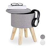 Relaxdays Hocker rund, mit Stauraum, gepolstert, abnehmbarer Deckel, Holzbeine, HxBxT: 36 x 31,5 x 31,5 cm, MDF, grau