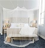 Moskitonetz Doppelbett 210x210x220cm 8 Aufhängepunkte m. Klebehaken - Mückennetz Bett für Einzelbett & Doppelbett mit 2 Öffnungen für leichten Einstieg - Himmelbett Vorhang als Bett Mückenschutz