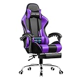 GTPLAYER Bürostuhl Gaming Stuhl Massage Gaming Sessel Ergonomischer Gamer Stuhl mit Fußstütze, Kopfstütze Massage-Lendenkissen, Gepolstert Gaming Chair, Drehsessel lila