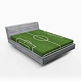 ABAKUHAUS Teen Zimmer Spannbetttuch, Fußball-Stadion-Feld, Soft Dekorativer Stoff Bettwäsche Rund-um Elastischer Gummizug, 140 x 200 cm, Farngrün Weiß