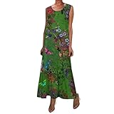 Sommerkleid Damen Lang,Leicht Elegant Luftig Große Größen A Linie Lässiges Kleid Leinenkleid Ärmellos Sale Sommerkleider Strandkleider Sommer Tunika Boho Maxikleid Freizeitkleid Blumendruck Kleider