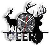 Wanduhr, Moderne Quarz-Wanduhren, Waldhirsch, Jäger, Uhr, Wald, Elchkopf, Vinyl-Schallplatten-Wanduhr, Hirschgeweih, dekorative Uhr, Wandkunst, Jäger-Geschenk
