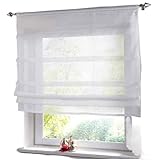 Transparent Schlaufenrollo Vorhänge Kurze Voile-Küchenvorhänge, solide, durchsichtige Jalousien, Tüll-Abschirmpaneel for Schlafzimmer, Fenster, Behandlungsvorhang (Color : White, Size : W140cm-H140c