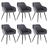 WOLTU 6 x Esszimmerstühle 6er Set Esszimmerstuhl Küchenstuhl Polsterstuhl Design Stuhl mit Armlehnen, mit Sitzfläche aus Samt, Gestell aus Metall, Dunkelgrau, BH93dgr-6