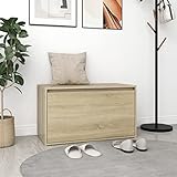 KIPPOT Aufbewahrungsbank, Aufbewahrungsbox, Flurbank aus Spanplatten, Eiche, 80 x 40 x 45 cm, für Schlafzimmer, Wohnzimmer, Eingang, Flur