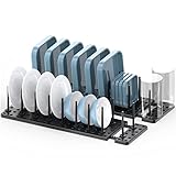 AEARY Stecktafel-Schubladen-Organizer für Küchenschrank, Teller-Organizer für Schränke, verstellbares Schrank-Stecktafel-Tablett, erweiterbare Tellerhalter-Aufbewahrung (2 Stück, schwarz)