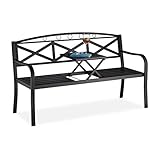 Relaxdays Gartenbank mit klappbarem Tisch, 3-Sitzer, robust, Garten, Metall Balkonbank, HBT: 87,5 x 150 x 56 cm, schwarz