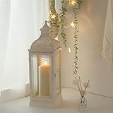 TRIROCKS Hängend Kerzen Laterne mit Metallring 46cm Hoch Kerzenständer Marokkanisch Kerzenhalter Vintage Gartenlaterne für Draußen Balkon Eingang Outdoor Tisch Wohnzimmer Weihnacht(Groß, Creme)
