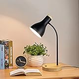 LALISU Tischlampe Basic LED Leselampe im Klassichen Holz-Design, Schreibtischlampe Augenschutz Tageslichtlampe, Verstellbarem Arm (Schwarz)