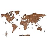 Creawoo Weltkarte Wanddekoration aus Holz, Walnuss Weltkarte Reisekarte Wanddeko Wandkunst für Büro, Wohnzimmer, Schlafzimmer (200x114 cm)