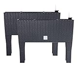 PAFEN 2X Blumentöpf Blumenkasten mit Füßen – 595 x 240 x 460 mm - Pflanztopf Rattan-Optik Übertopf Wasserstandsanzeiger Balkonkasten Pflanzkästen, Anthrazit