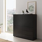 Highboard Sideboard Kommode in schwarz matt, B/H/T ca. 99,1/101,2/31,5 cm