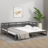 Susany Tagesbett Ausziehbar mit Lattenrost Schlafsofa Kinderbett Bettgestell Bettrahmen Ausziehbett Holzbett Sofa Gästebett Einzelbett/Doppelbett Bettsofa Grau Massivholz Kiefer 2X(90x200) cm