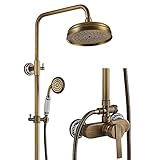 ESOP Duschsystem Antik Regendusche Wandhalterung Brausegarnitur Antik Messing Duschset mit 20cm Drehbar Duschkopf, Handbrause, Einstellbar Duschstange