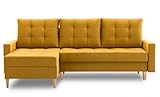 BETTSO-Ecksofa mit Schlaffunktion und Bettkasten, Couch für Wohnzimmer, Schlafsofa Sofagarnitur Sofa Eckcouch L-Form Wohnlandschaft mit Bettfunktion (227x75x148cm)-NELA (Honiggelb, Links)