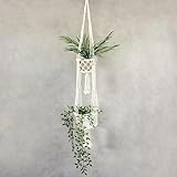 Oriental Galerie Makramee hängende Blumenampel Topfhalter Boho Deko für Innen und Außen Gewebter Blumentopf Weiß Halterung doppelt 125 cm