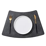 fanquare PU Runde Platzsets 48x30 cm Rindsleder Korn Tischsets für Esstisch Waschbar Grau Keilförmige Tischmatte 4er Pack