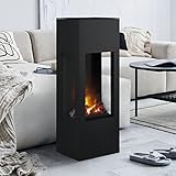 muenkel design Prism Fire - Opti-Myst Elektrokamin Kaminofen Kamin - Korpus Schwarz/Grau - mit Heizung - Dekoholz mit Stehrost gezackt