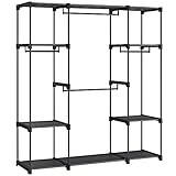 SONGMICS Kleiderschrank offen, Kleiderständer, Kleiderstange, Garderobe, 43 x 151 x 166 cm, 4 Hängefächer, viel Platz, für Schlafzimmer, Wohnzimmer, schwarz RYG036B02