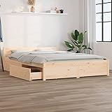 Festnight Bett 120x200 cm Holzbett mit Schubladen Doppelbett mit Bettkasten Massivholzbett Bettgestell mit Lattenrost Einzelbett Bettrahmen mit Stauraum