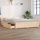 Festnight Bett mit Schubladen Massivholzbett Holzbett Bettrahmenbett Lattenrost Bettgestell Holz Doppelbett Gästebett Jugend-Bett Schlafzimmer 120x200 cm