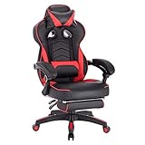 WOLTU Gaming Stuhl Racing Stuhl Bürostuhl Chefsessel Schreibtischstuhl Sportsitz mit Kopfstütze und Lendenkissen, mit Fußstütze, Kunstleder, höhenverstellbar, Rot, BS71rt