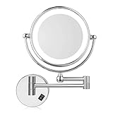 FUDGIO 8-Zoll-LED-beleuchteter Wandmontage-Schminkspiegel mit Vergrößerung, doppelseitiger schwenkbarer Schminkspiegel, ausziehbares Badezimmer-Chrom-Finish, Dimmschalter (Color : Powerswitch10x)