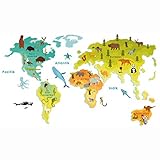 Wandtattoo Weltkarte Tiere 100x58cm Lernposter für Kinderzimmer Spielzimmer Aufkleber Wandsticker Deko bunt für Mädchen und Junge YX026