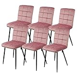 ShiShi Esszimmerstühle aus Samt, Esszimmerstühle mit Metallbeinen, hohe Rückenlehne 41 cm, Polsterstühle Samt, gefüllte Stühle, Belastung bis 120 kg (6, Rosa)