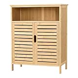 [en.casa] Bambus Badezimmerschrank Eslöv 81 x 66 x 31 cm mit 2 Schranktüren 1 Ablagefläche 1 Ablagefach Badschrank Bambusregal