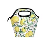 Naanle Isolierte Lunchtasche mit Blumenmuster, Zitronengelb mit Reißverschluss, Kühltasche für Erwachsene, Teenager, Kinder, Mädchen, Jungen, Damen, Zitronengelb Lunchboxen, Schule, Büro