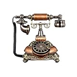 Europäisches antikes Vintage-Festnetztelefon, Wählscheibentelefon, klassisches schnurgebundenes Retro-Antik-Festnetztelefon mit klassischer Metallklingel, Freisprecheinrichtung für