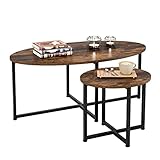 2er Beistelltisch Set Couchtisch im Vintage Industrie Design Satztisch aus Holz und Metall Wohnzimmertisch Kaffetisch Groß Oval 110x60x46cm Klein Rund 48x40x41cm