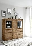 möbelando Highboard New York aus Sheesham massiv in Natur gebeizt mit 3 Schubladen und 5 Türen. Abmessungen (BxHxT) 166x148x40 cm