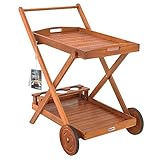 Casaria Servierwagen mit Rollen FSC®- zertifiziertes Akazien Holz 2 Ebenen Tablett Flaschenhalter Küche Garten Terrasse Küchenwagen Rollwagen Rustikal