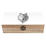 OTRAHCSD Quadratische Holzkiste, grauer Wolf Holzaufbewahrungsbox, dekorative Holzkiste für Sammlerstücke
