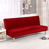 CXYKN Samt-Futon-Überzug, Stretch-Armloser Sofabezug ohne Armlehnen, weicher Sofabezug mit elastischem Boden, Couchbezug für Wohnzimmer, Haustier-L 195–225 cm (76–88 Zoll)-Weinrot