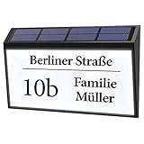 Bl4ckPrint Beleuchtete Solar Hausnummer Personalisiert Hausnummernleuchte Hausnummernschild mit 10 LEDs Individualisiert mit Straße Hausnummer und Familienname
