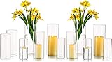 Hewory Windlicht Glas Blumenvase Modern, 12er Set Kerzenhalter Glas Glasvase Zylinder Vase für Schwimmkerzen Stumpenkerzen Teelicht, Event Wohnzimmer Esstisch Hochzeit Centrepieces Deko