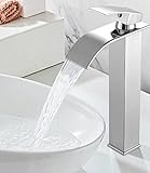 FAOKZE Waschtischarmatur,Wasserhahn Bad,Waschbecken Wasserhahn,Wasserfall Wasserhahn für Badezimmer,Wasserhahn Waschbecken mit schönem Design,Wasserhahn Badebecken für kaltes und heißes Wasser,Chrom