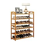 Schuhregal-Organizer-Regal, Schuhregal, Aufbewahrung, Pflanzenregal, 6 Etagen, freistehender Bambus-Schuhregal, Eingangsbereich, Schuhregal, Aufbewahrungsorganisator für Zuhause und Büro, einfach zu m