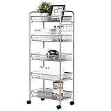 GIANTEX Rollwagen Servierwagen 5 Ebenen, Schmaler Küchenwagen auf Rollen, Haushaltswagen Metall mit Haken, Beistellwagen Universalrollwagen Badwagen Küchenrollwagen 42,5 x 26 x 104 cm (grau)