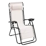 Baroni Home Klappbarer Liegesthul, Bequeme Gartenliege, Relaxsessel mit gepolsterter Kopfstütze, Legierter Stahl Zero Gravity, 165x65x113 cm, Weiß