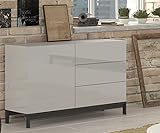 Dmora Modernes Sideboard mit 1 Tür und 3 Schubladen, Made in Italy, Küchen-Sideboard, Wohnzimmer-Design-Buffet, mit Füßen, 110x40h47 cm, glänzend weiße Farbe
