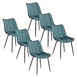 WOLTU 6 x Esszimmerstühle 6er Set Esszimmerstuhl Küchenstuhl Polsterstuhl Design Stuhl mit Rückenlehne, mit Sitzfläche aus Samt, Gestell aus Metall, Türkis, BH142ts-6